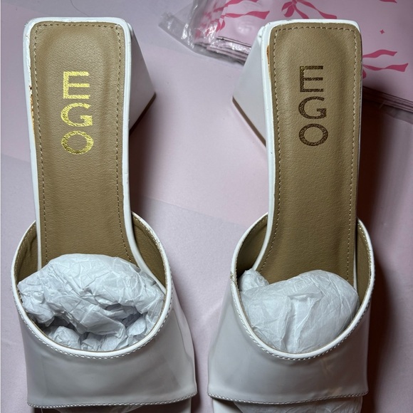 EGO White Open-Toe Mules with Gold Logo - Picture 2 of 7
